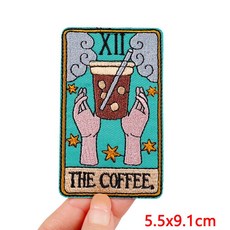 타로 카드 패치 리더/고양이/달/커피 자수 아플리케 DIY 아이언 의류 용 열 접착, PE8731CT