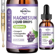 트리플 마그네슘 복합체 액체 드롭 1300mg 글리시네이트 타우레이트 및 구연산염 오메가3 L-테아닌 아슈와간다 칼륨 D3 B6 B12 함유 진정 수면 근, 1개