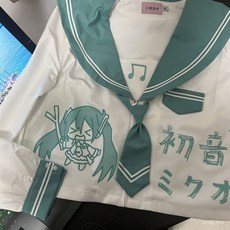 砂糖の時光 miku初音未來原創jk製服水手服 小週衕學繪畫防污衣, 長袖單上衣,L