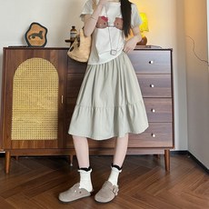 Yellwel 미디스커트 여성 여름 하이웨이스트 슬림 DJP