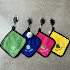 골프릴타올 클로버 자수 볼 클리너 필드 라운딩 캐디근무 볼타올+릴와이어 4칼라, 4장(1세트), 1개