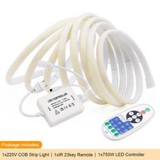 220V 벽 터치 COB LED 네온 스트립 스마트 WiFi 방수 간접 조명 면발광, 23키 IR 리모컨 키트 화이트 9m
