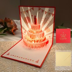 모아무어 축복담아 입체 멜로디 생일카드, 1개, 레드