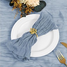 거즈 치즈클로스 냅킨 24개 세트 50.8 x 50.8cm(20 x 20인치) 소박한 보헤미안 디너 냅킨 주름 러스틱 리넨 냅킨 결혼식 저녁 식사 가족 일상 사용/파티용, 20" x 20" (Set of 24), 더스티 블루