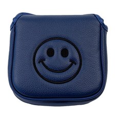 GOOACTION Golf Mallet 퍼터 헤드커버 스마일 자수 포함 네이비 블루 가죽 질감 자석 잠금 방수