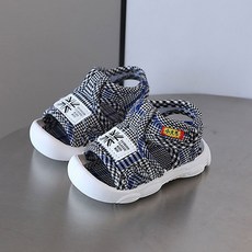 寶貝不無聊 格紋造型涼鞋 學步包頭涼鞋 防滑軟底透氣寶寶鞋