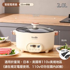 跨境110V多功能智能電煮鍋臺灣日本美國加拿大宿舍家用電熱火鍋, 110V智能22CM單鍋【美規二腳】:1個