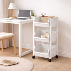 바네크 이동식 트롤리 정리 선반, 화이트, 3단