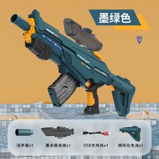 【台灣出貨】2025新款電動水槍可自動吸水超遠射程帶跑馬燈全自動連發水槍, 彩燈光】墨綠+倍鏡水倉+槍口1000ML, 1個