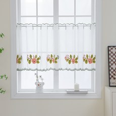 DFMEI 成品廚房衛生間飄窗櫥窗小窗簾櫃簾免打孔棉麻半簾短簾刺繡咖啡簾, 田園小花紗簾