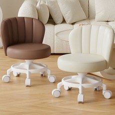 【靜音萬向輪】萬向輪靠背小凳子滑輪矮凳學步移動圓凳帶輪家用板凳帶娃神器 美縫凳 換鞋登 滑椅家用板凳 萬向輪凳子, 淺 灰,座高28厘米-順滑軸承輪-護脊靠背款, 1個