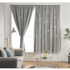 DFMEI 紹興魔術貼免打孔鏤空星星北歐網紅窗簾遮光布匹, 灰 色