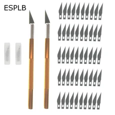 조각 미끄럼 방지 금속 메스 칼 키트 + 50/20/10/5개 # 휴대전화 PCB 수리 수공구용 블레이드 커터 공예 11, 04 Yellow Set, 1개
