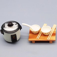仿真迷你廚房電飯鍋模型擺件 兒童玩具, 1個, 灰色電放鍋+米飯+碗筷+桌子