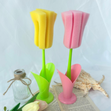 [마리데이지] 튤립 모양 컵수세미 수세미 인테리어 주방용품, 1개, 노랑색