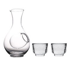 도쿠리 얼음물 얼음 유리컵 와인 물병 컵 플라스크원형 디캔터 유리병 사케 술병, 큰 포트+2둥근컵