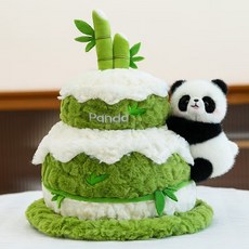 熊貓雙層蛋糕抱枕, 竹絨熊抱雙層蛋糕,約30*25cm