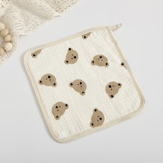 六層紗圍兜 純棉 口水巾 U型 加大款 花朵型 三角 方巾 嬰兒口水巾 圍兜兜 吃飯巾 紗布巾 圍兜 紗布巾 寶寶口水巾, 1個, 方形-8.小熊熊, 米色