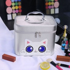 화장품 가방 휴대용 귀여운 여성용 보관 상자, 샤오 마오 스퀘어 박스-실버 대형