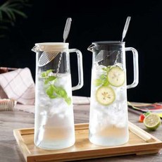 冷水壺家用冷水壺玻璃涼水壺北歐涼水杯大容量果汁壺, 1個, 白蓋冷水壺(不帶勺子):如圖, 1L