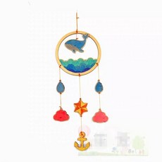 手工DIY捕夢網風鈴材料包 森系創意DIY 幼兒園教室室內裝飾清新風鈴, 鯨魚款（材質包）不含顏料, 1個