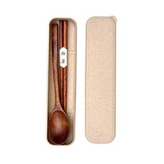 木製餐具組 楠木筷子湯匙餐盒 輕巧便攜 外出野餐辦公室午餐首選, 23.5cm, 1套, 筷子+湯匙+長盒