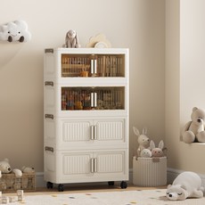 리보아 다용도 접이식 리빙박스 수납장 옷정리 정리함, 아이보리+투명