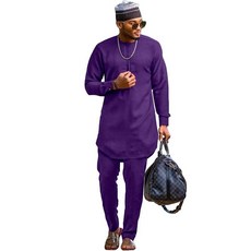 SEA&ALP 남성용 투피스 수트 세트 캐주얼 긴소매 다시키 셔츠 및 바지 의상 루즈핏 심플 아프리카 트랙수트 다크 그레이1. XL