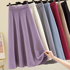 ROYALBELLE 여성 하이웨스트 두께감 미디 편안한 데일리 니트 플레어 스커트 V0112052