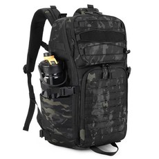 HUNTVP 남성용 전술 백팩 35L 밀리터리 백팩 MOLLE 1000D 육군 데이팩 3일 버그 아웃 백 작업 캠핑 하이킹 아웃도어 블랙 카모플라쥬. 대형 전술 백팩, 블랙 카모-35l