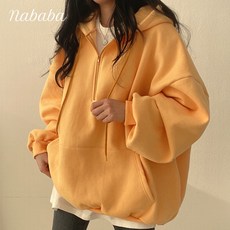나바바 NT1232 여성 심플 캐주얼 무지 집업 긴팔 기모 후드티