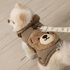 베일리펫 강아지 겨울 패딩 하네스옷 테디 포켓 망토, 1개, 브라운