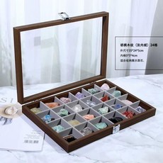 新款花梨木紋原石展示盒24格收納盒, 1個, 精品24格玉石首飾盒衚桃內灰色