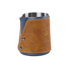 우유스팀기 우유거품기 우유스티머 우유 스팀 거품 투수 스테인레스 스틸 논스틱 주전자 풀 플라워 컵 화상 방지 가죽 케이스 포함 450ml, 01 450ml blue, 1개