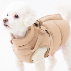 독스랩 강아지 패딩 하네스 산책 조끼 겨울옷, 1개, 베이지