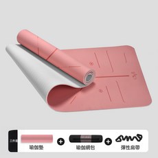 瑜伽墊男女士健身專用加大加寬防滑體位線家用加厚減震靜音地墊, 1個, 粉色+灰色(帶體位線 配網包+綁帶)