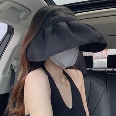 空頂漁夫帽子女夏季薄款防紫外線遮臉防曬沙灘貝殼百搭太陽遮陽帽, 黑色