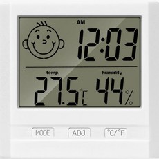[건전지미포함]시계겸용 디지털 온습도계 스마트 온도계 습도계 달력 캐릭터 스마일, 1세트, 흰색