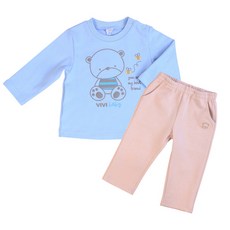 VIVIBABY 可愛托比熊艾瑪兔嬰兒長袖套裝 兒童純棉家居服 春秋兩件式 台灣製造