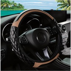 카 패스 클래식 가죽 자동차 유니버설 스티어링 휠 커버 SUV 트럭 세단 자동차 밴용 핏 14.5-15인치 미끄럼 방지 안전 편안한 디자인(블랙), Beige, 1개