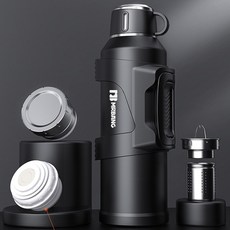 LOVFIR 휴대용 316 스텐 대용량 보온병 친환경 원터치 텀블러, 1500ml, 블랙