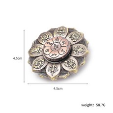 六字佛蓮 指尖陀螺 佛眼蓮 輪旋轉真言 金屬減壓 兒童成人玩具手指禮品, 1個, 青銅色