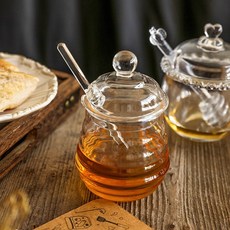 릴스베이 유리 꿀단지 꿀봉세트 허니 디스펜서 꿀병 꿀통 시럽 소스 보관 용기, 1개, 300ml