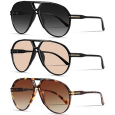 YMRFW 오버사이즈 레트로 에비에이터 선글라스 여성용 남성용 클래식 70년대 트렌디 빈티지 스타일 라지 프레임 선글라스 3팩 (블랙/그라데이션 그레이+블랙/샴페인+거북이/그