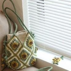 뜨개질 DIY 재료 키트 수제 해바라기 핸드백, 봄 해바라기 안감 미포함, 재료 도구 설명서 가이드