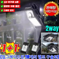 [1년 전기료 0원/평생 보증]1+1스마트 감지 태양광 클립등 집게 식 태양광 정원등 LED 집게 센서등/118개의 램프 구슬로, [1+1]블랙