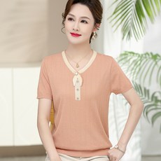 빛나는판다 상의 시원한 셔츠 옷 여성 마담 얇은 심플한 꽃 의류 50대 우아한 80대 60대 티 봄 여름 70대 무늬 엄마 중년 빅사이즈 고급 플라워 자수 니트 미시옷 반팔 화사한