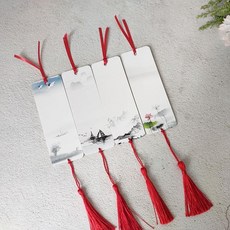 臺灣出貨 創意幼兒園許願卡吊樹卡心願卡懸掛件吊牌兒童開學祝福空白卡片紙, 中國山水40張紅色絲帶+流蘇, 1個