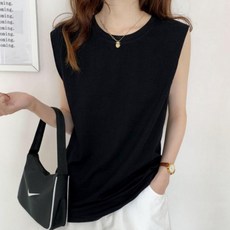 여성 여름 데일리 루즈핏 무지 민소매 반팔 티셔츠