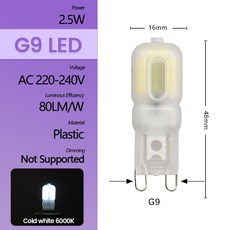 20PCS 미니 LED 빛은 스트로브 3W 슈퍼 램프를 G9 E14 전구 흰색 220V 50W 2W 따뜻한 20W AC 옥수수 할로겐 밝은 대체, G9 2.5W 6000K, 10pcs